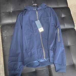 Navy Blue Hooded m-65 Jacket with Gold Zipper
